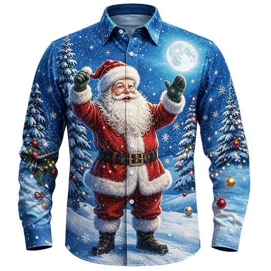 Santa Christmas Bell Casual Button Shirt