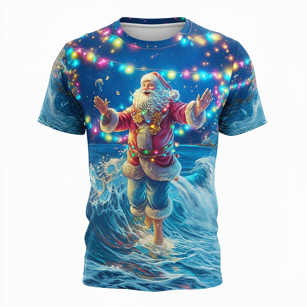 Surfing Santa Tropical Christmas Tee