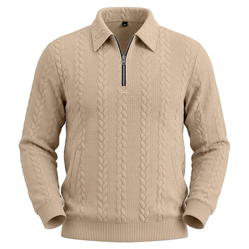 Soft Textured Jacquard Quarter Zip Polo
