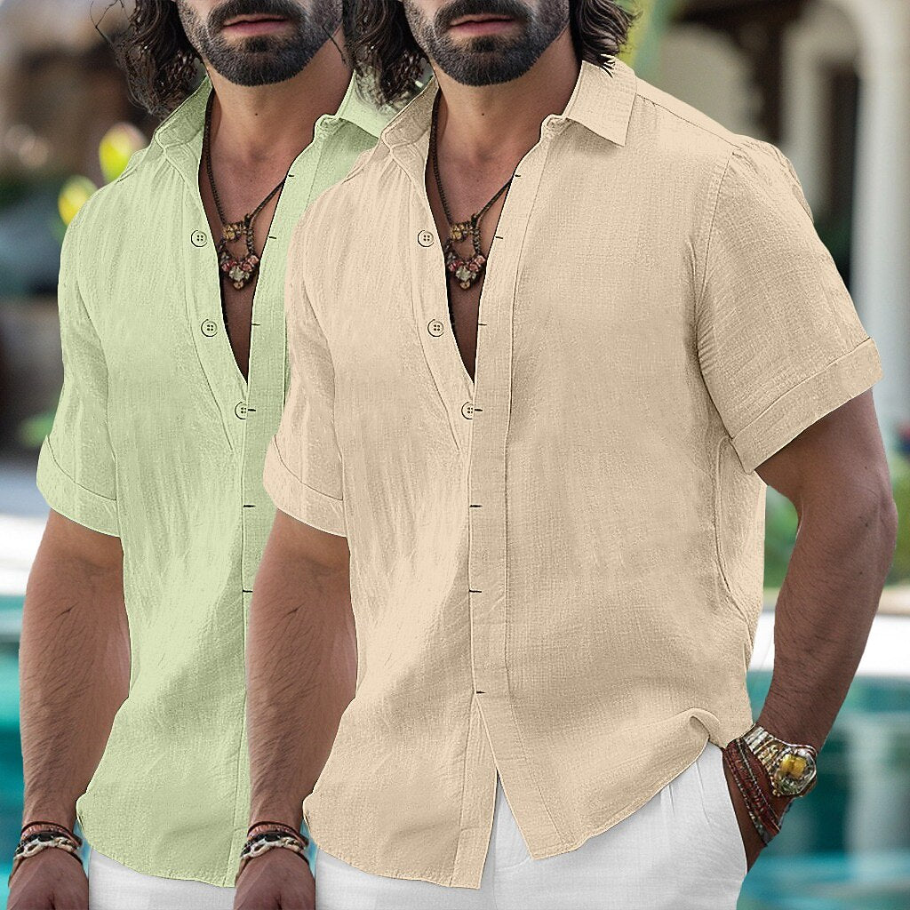 2Pcs Men's Linen Shirts Set