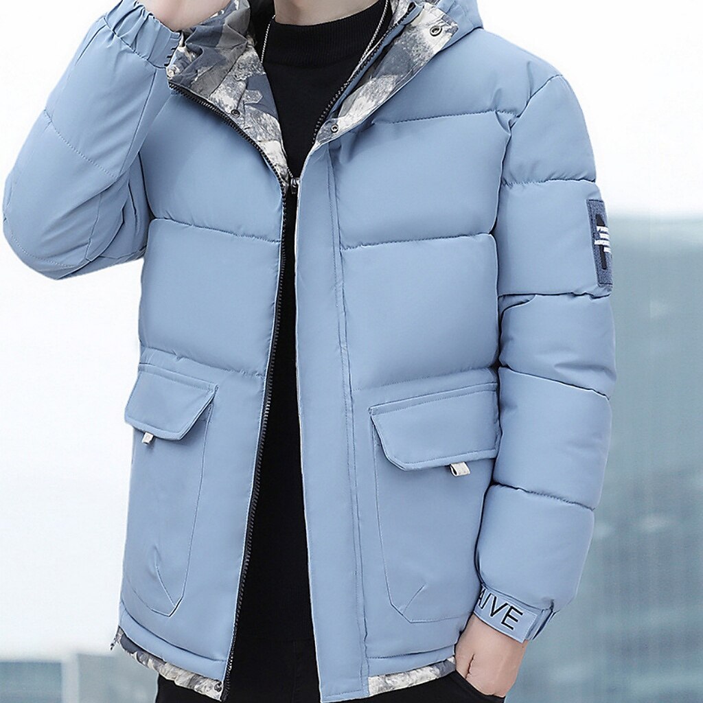 Men’s Quilted Hooded Patchwork Puffer Jacket – Everyday Warmth & Practical Style
