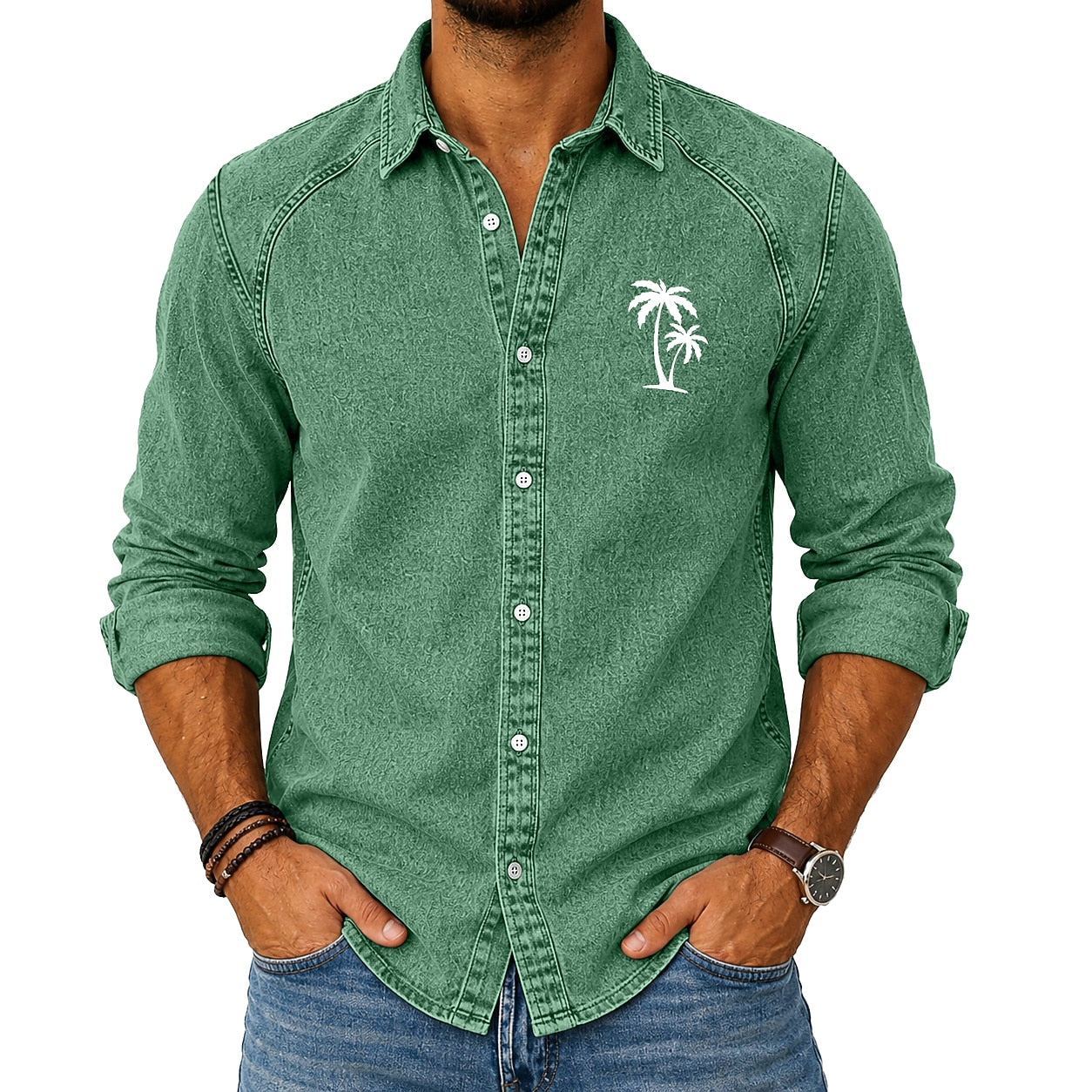 Comfort Palm Tree Washed Cotton Shirt