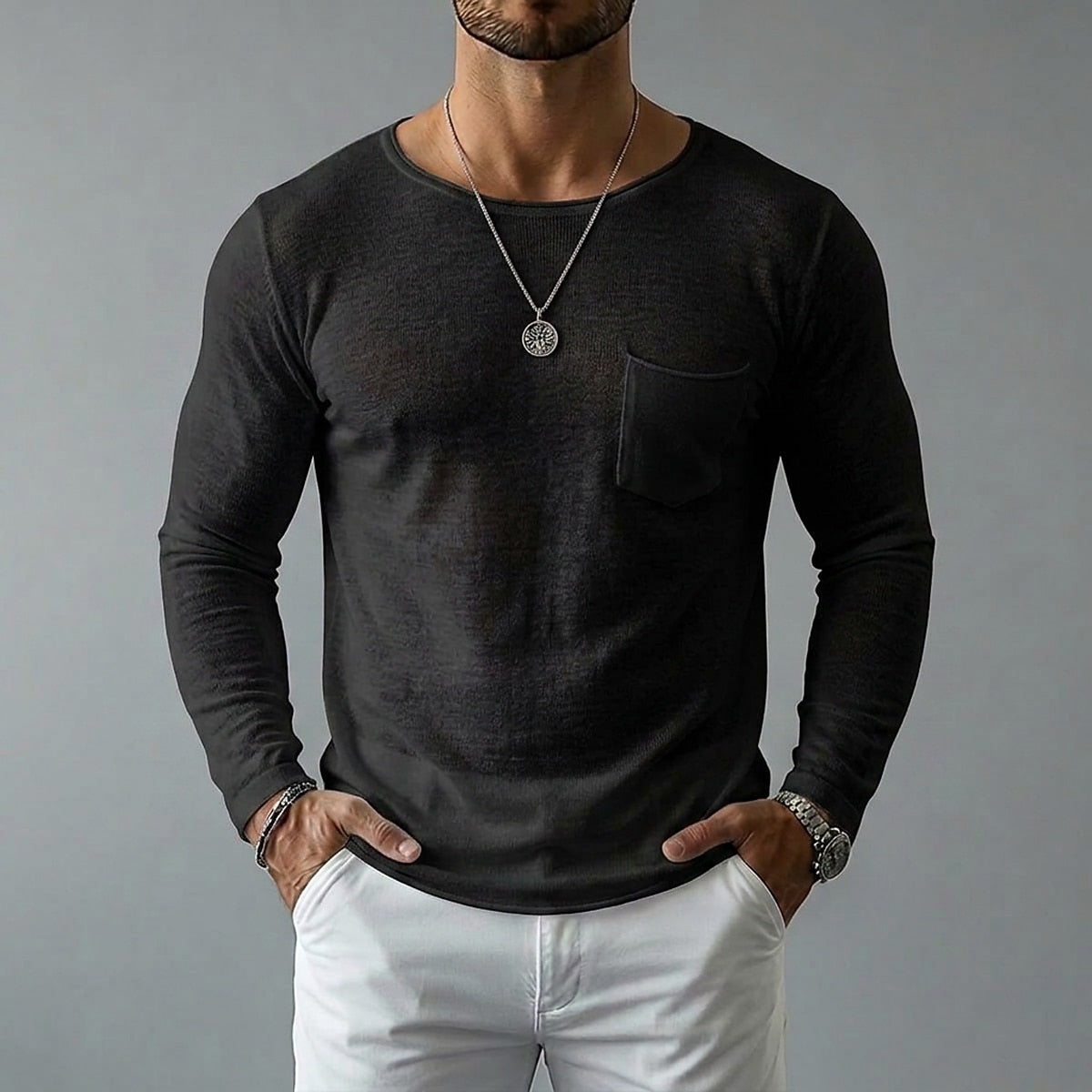 Men’s Relaxed Linen Texture Pocket Shirt