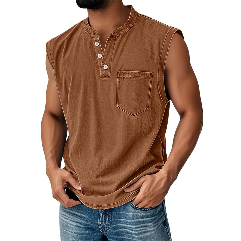 Men's 100% Cotton Henley Tank Top