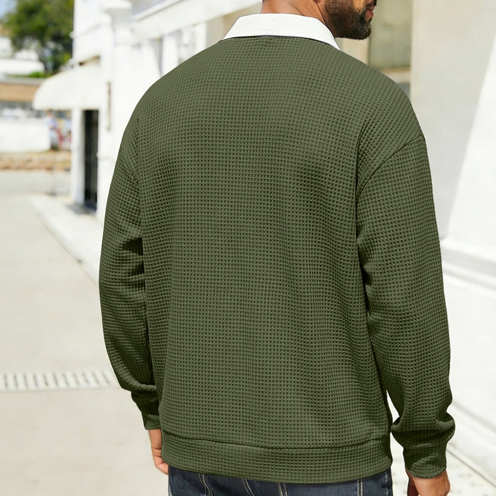 Cozy Waffle Quarter-Zip Polo Shirts