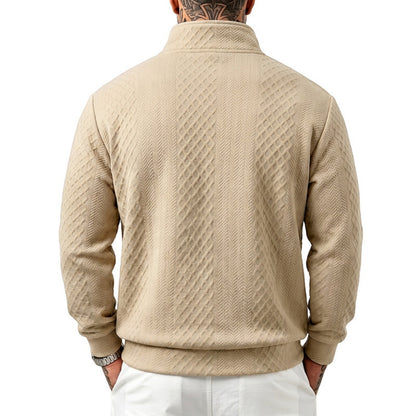 Textured Jacquard Stand Collar Sweatshirt