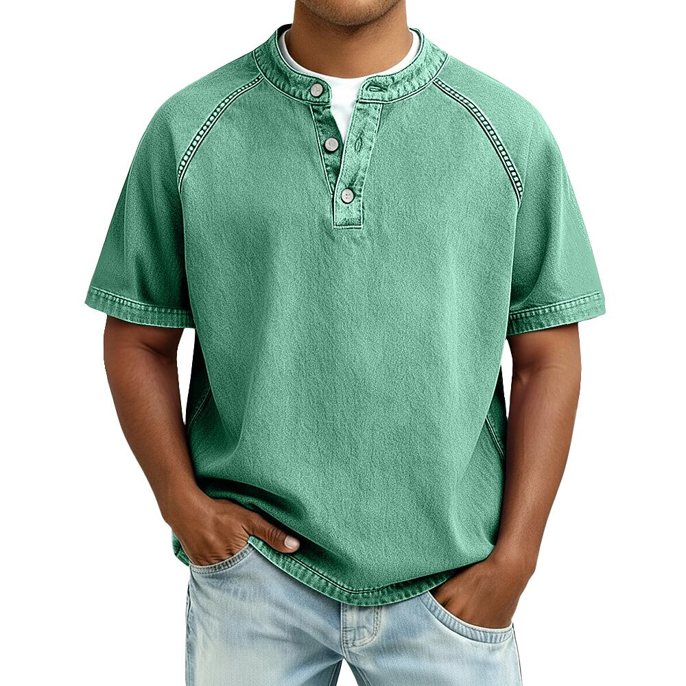 Lightweight Henley Shirt-Acid Wash Vintage Casual Top for Men