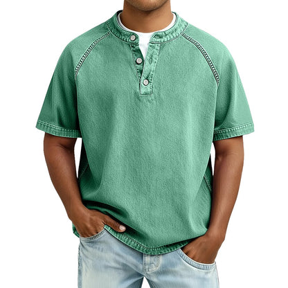 Lightweight Henley Shirt-Acid Wash Vintage Casual Top for Men