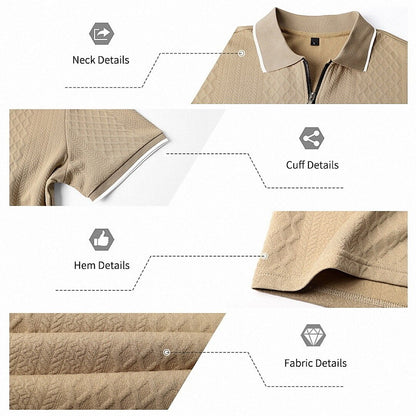 Zipper Textured Waffle Polo