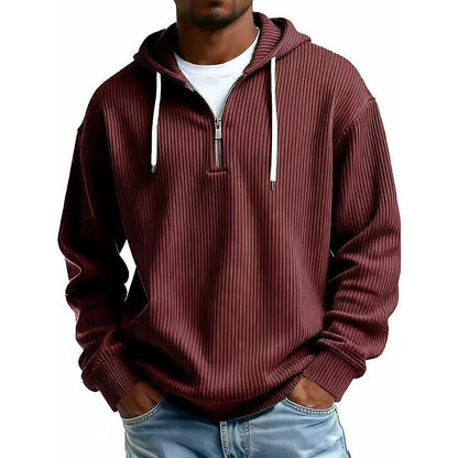 Textured Corduroy Quarter Zip Hoodie