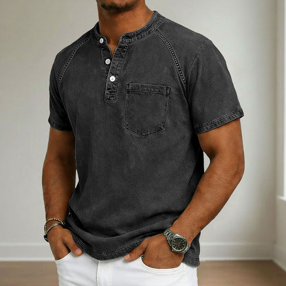 Vintage Washed Cotton Henley T-Shirt