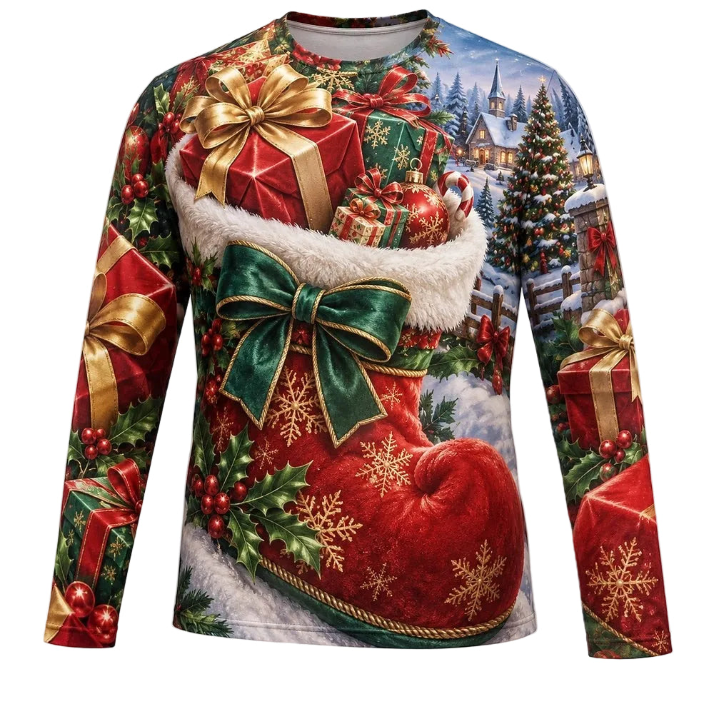 Men's Christmas Scene Long Sleeve Graphic Tee