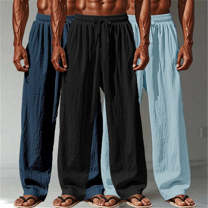 3PCS Cotton Linen Pants - Baggy Drawstring Casual Pants