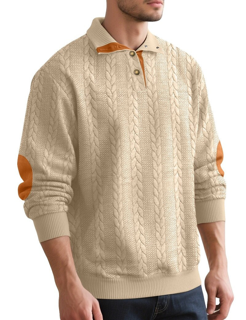 Jacquard Button Up Textured Sweatshirt