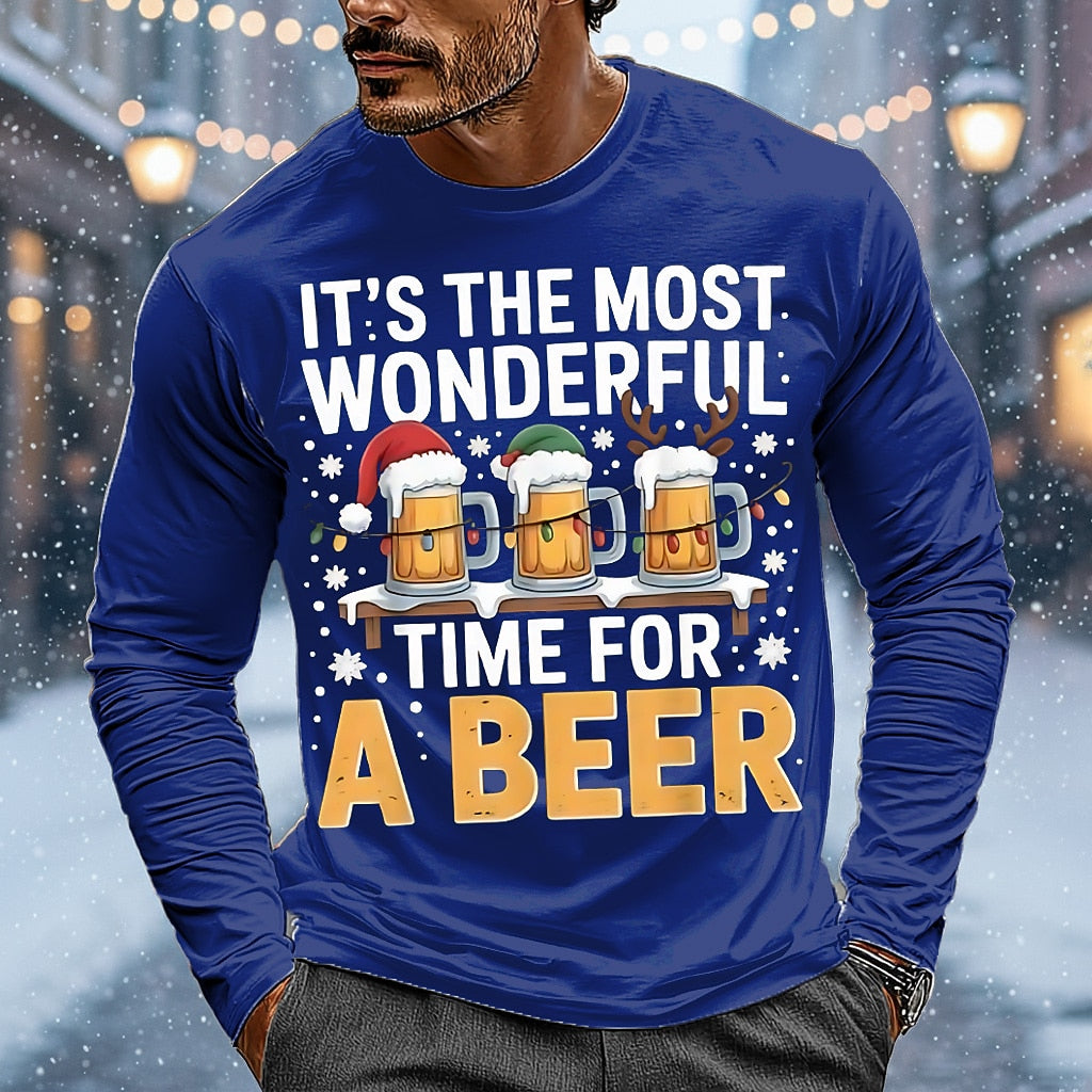Men's Santa Beer Christmas Long Sleeve Tee