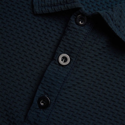 Basic Waffle Polo Shirt-Casual Short Sleeve Men's Top