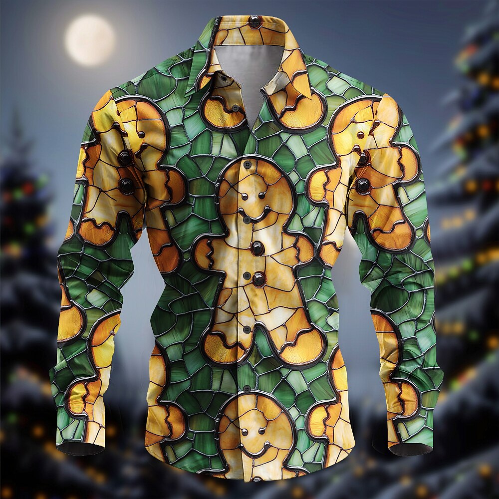 Men's Gingerbread Christmas Long Sleeve Button Shirt