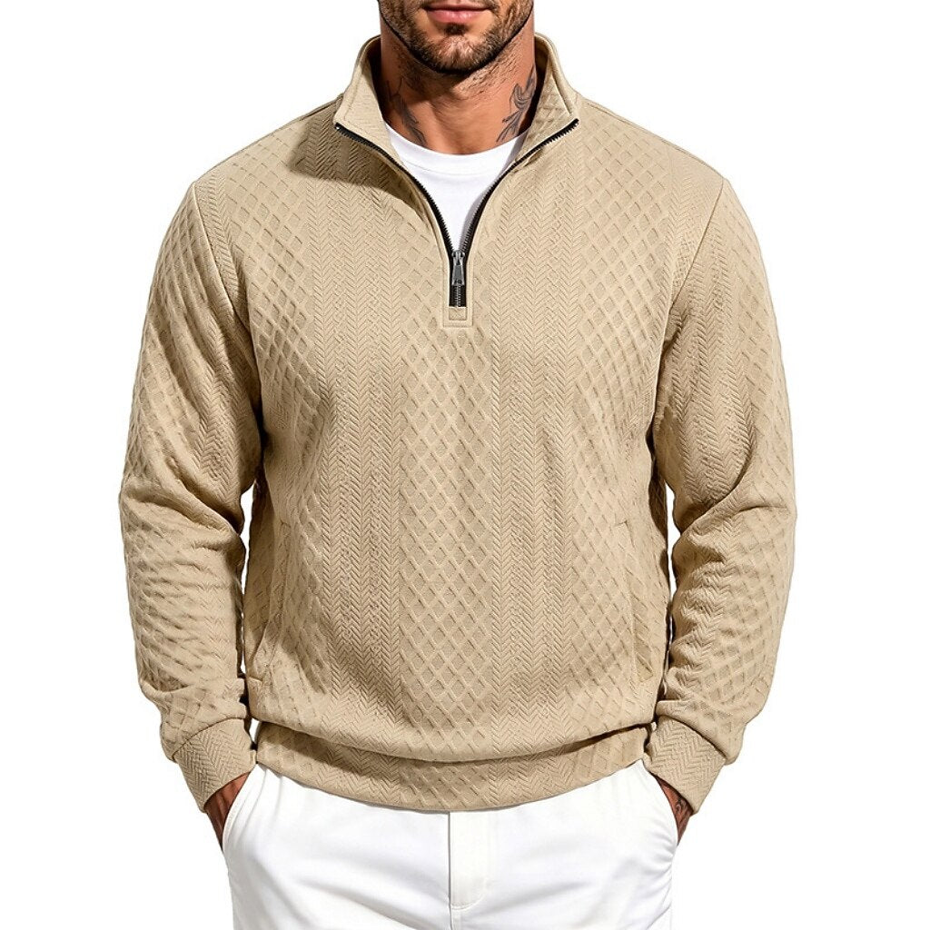 Textured Jacquard Stand Collar Sweatshirt