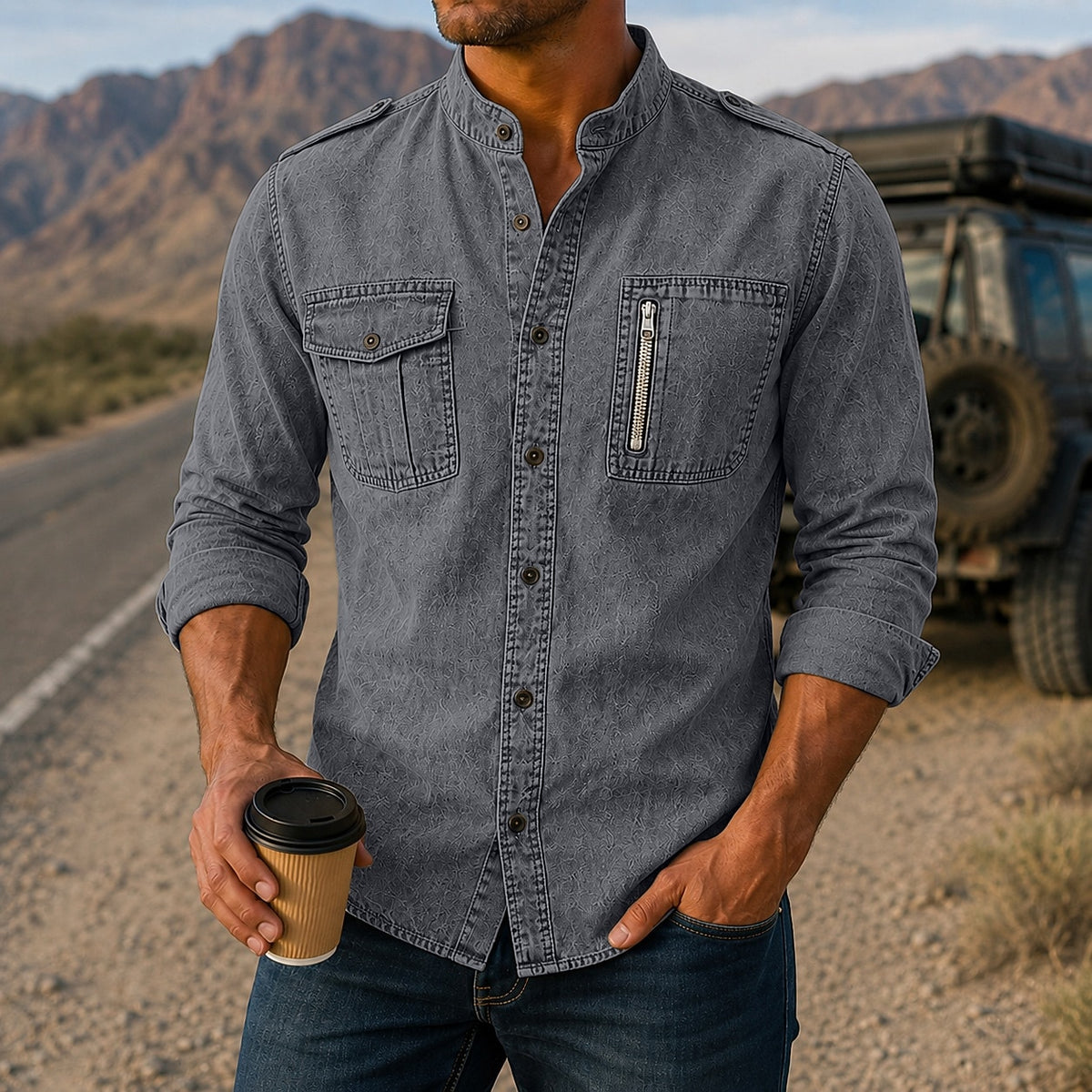 Broken-In Comfort Washed Cotton Denim Shirt