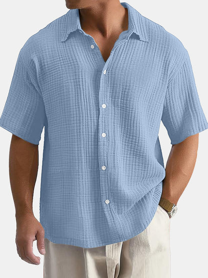 100% Cotton Textured Shirt - Short Sleeve Summer Essential