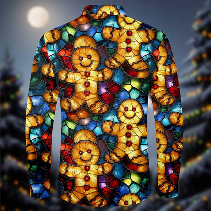 Men's Gingerbread Christmas Long Sleeve Button Shirt