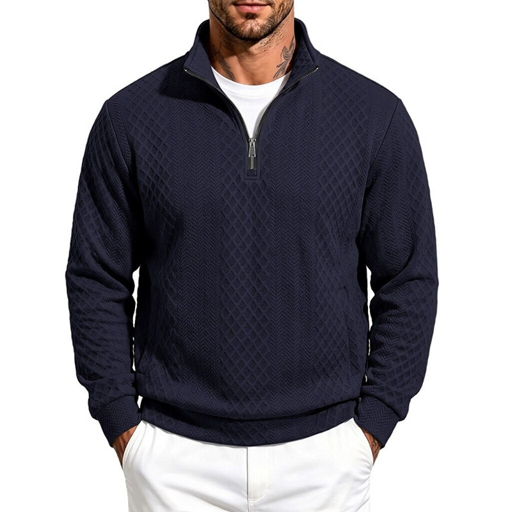Textured Jacquard Stand Collar Sweatshirt