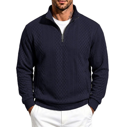 Textured Jacquard Stand Collar Sweatshirt