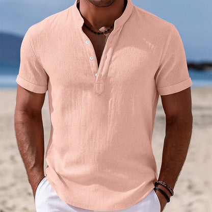 Cotton Linen Shirt with Band Collar Design