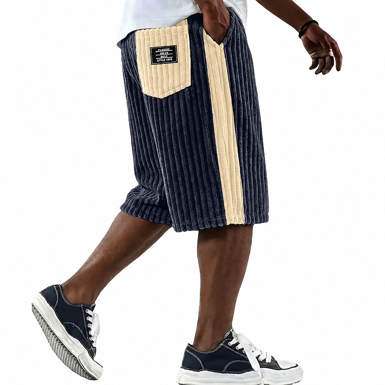 Textured Corduroy Shorts With Pocket