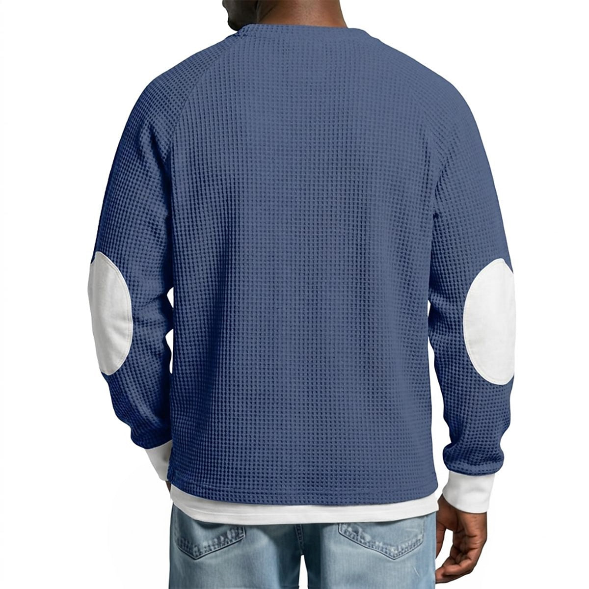 Patchwork Waffle Lace-Up Henley Shirt