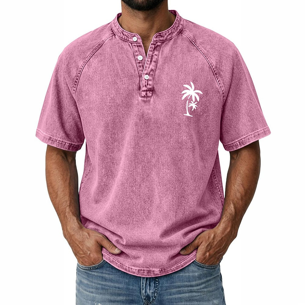 100% Cotton Vintage Washed Henley T-Shirt