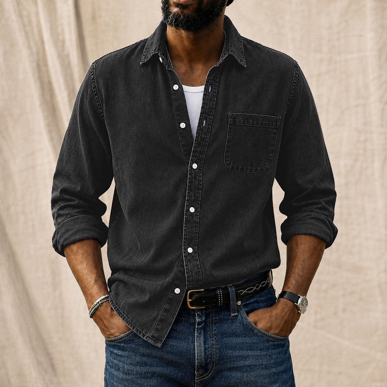 Washed Denim Cotton Casual Shirt
