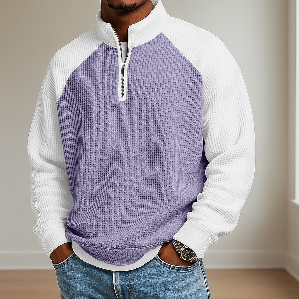 Colorblock Zipped Waffle Polo Shirts