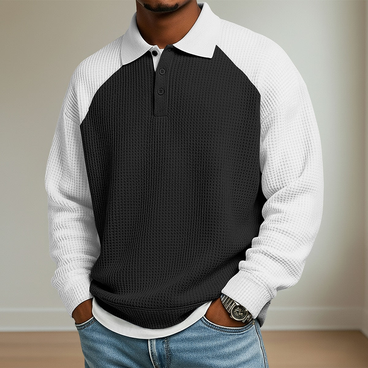 Colorblock Waffle Polo Shirts