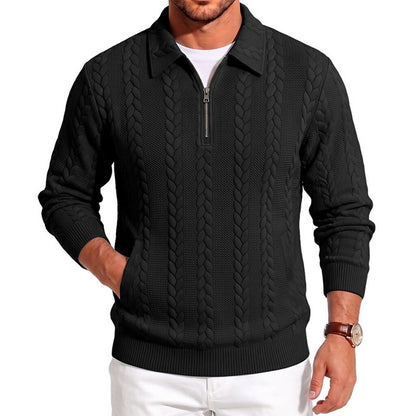 Soft Textured Jacquard Quarter Zip Polo