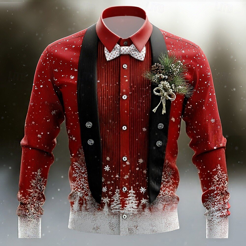 Christmas Costume Tuxedo Tie Button Shirt