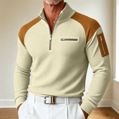 Quarter Zipped Colorblock Waffle Henley