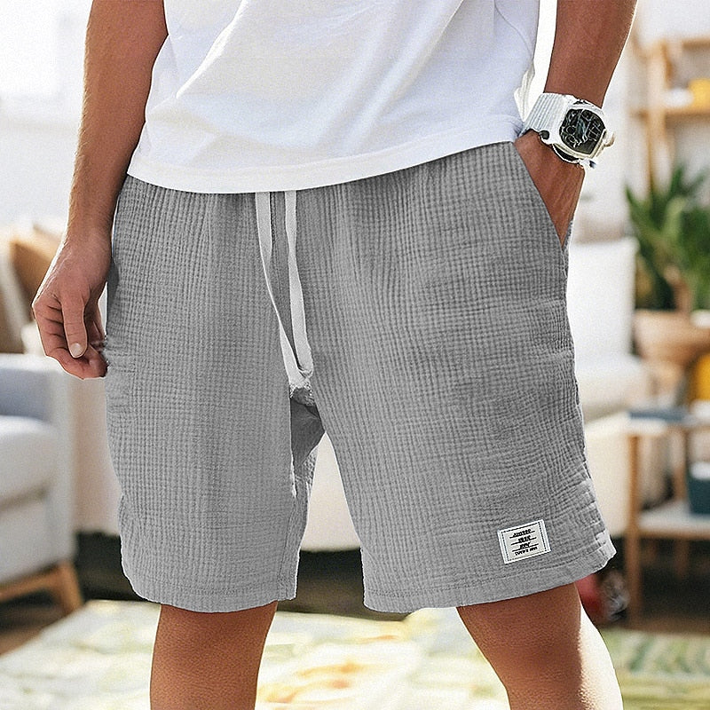 Cotton Linen Shorts with Elastic Waist and Pockets