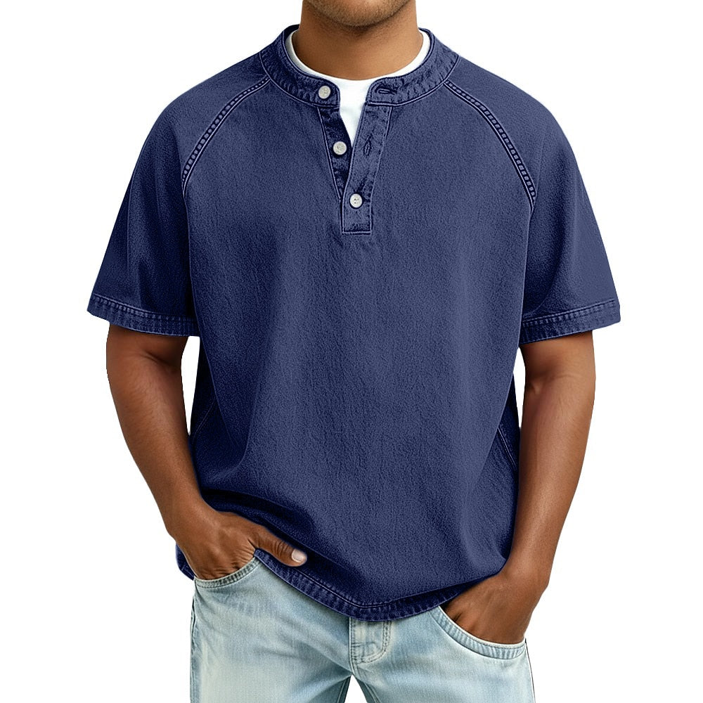Lightweight Henley Shirt-Acid Wash Vintage Casual Top for Men