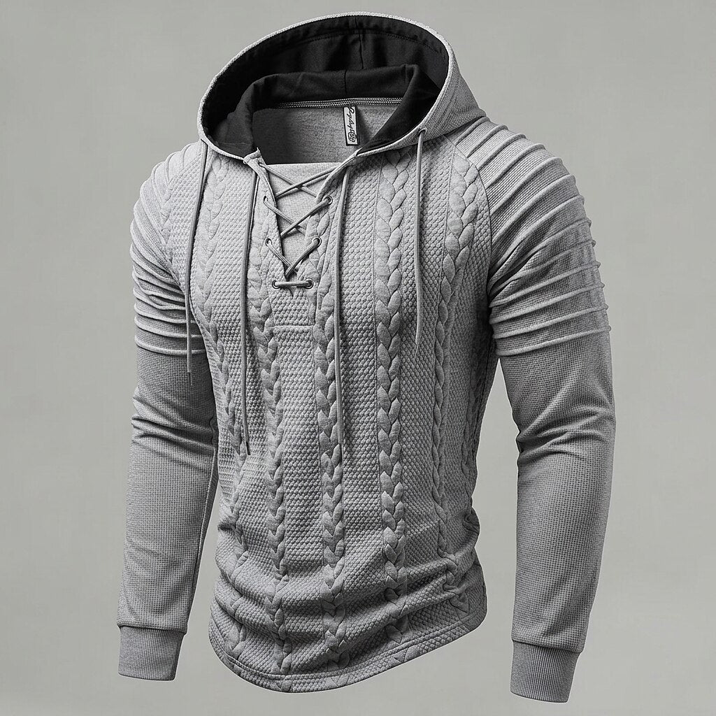 Lace Up Jacquard Hooded Henley