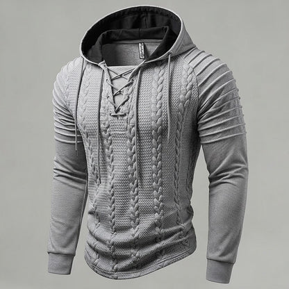 Lace Up Jacquard Hooded Henley