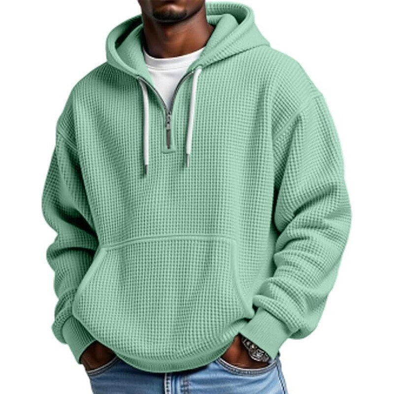 Classic Waffle Knit Quarter Zip Hoodie