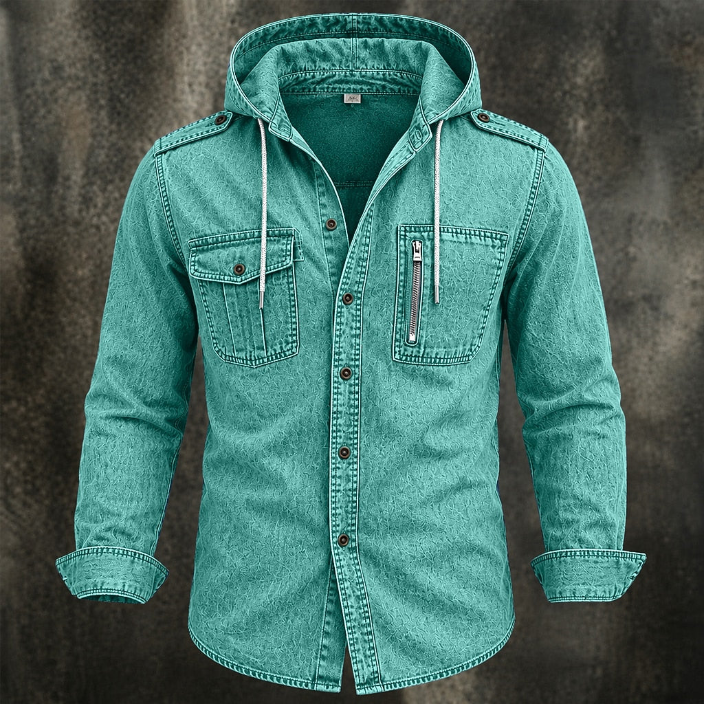 Vintage Washed Cotton Hooded Work Shirt