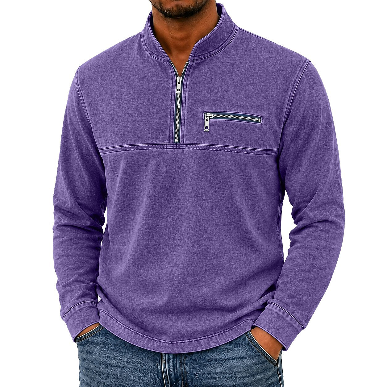 Vintage Washed Cotton Quarter Zip Henley Shirt