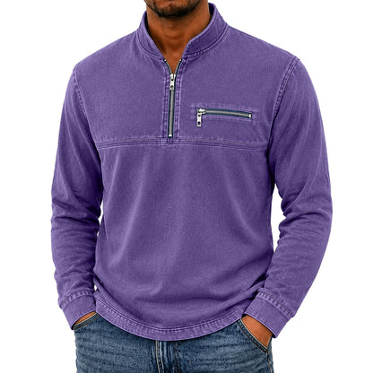 Vintage Washed Cotton Quarter Zip Henley Shirt