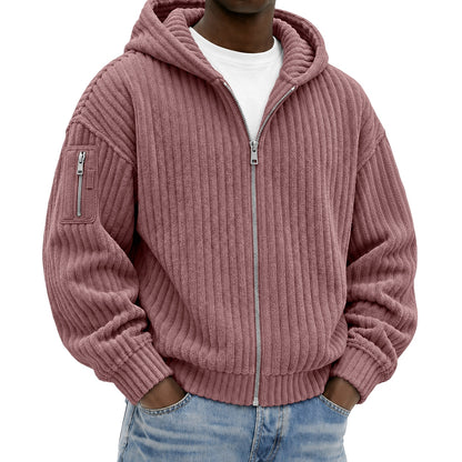 Full Zipped Textured Corduroy Hoodie