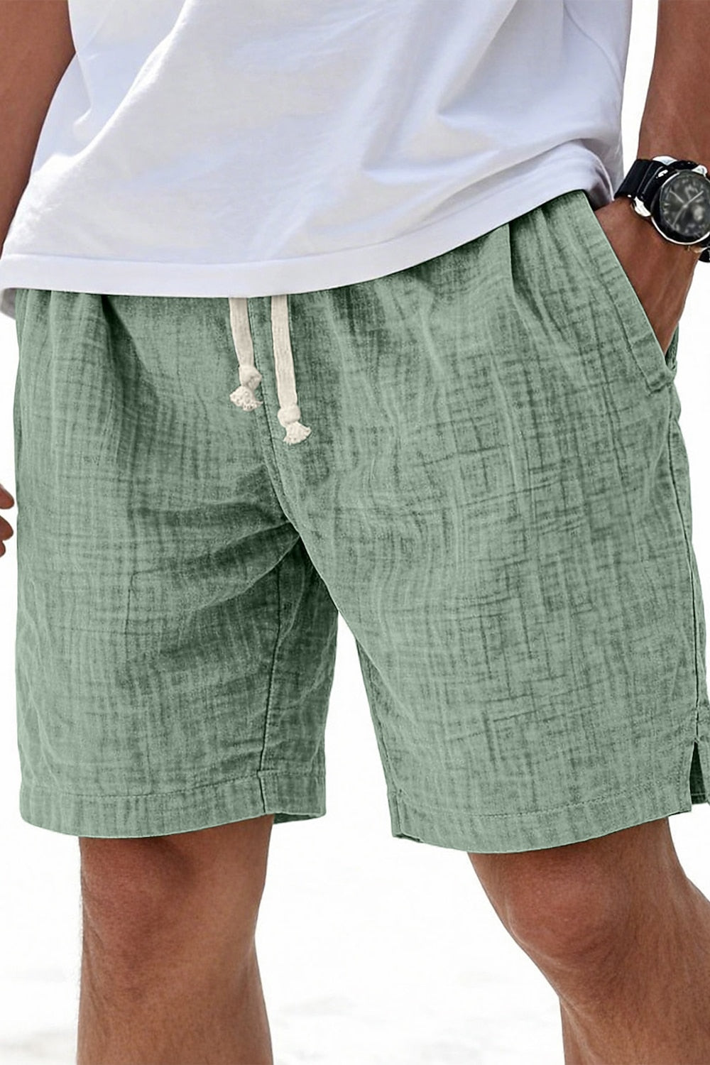 Men's Colorblock Linen Shorts-Comfortable Everyday Summer Shorts