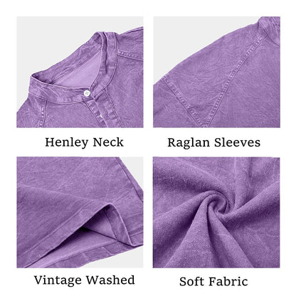 Soft Washed Long Sleeve Henley Shirt