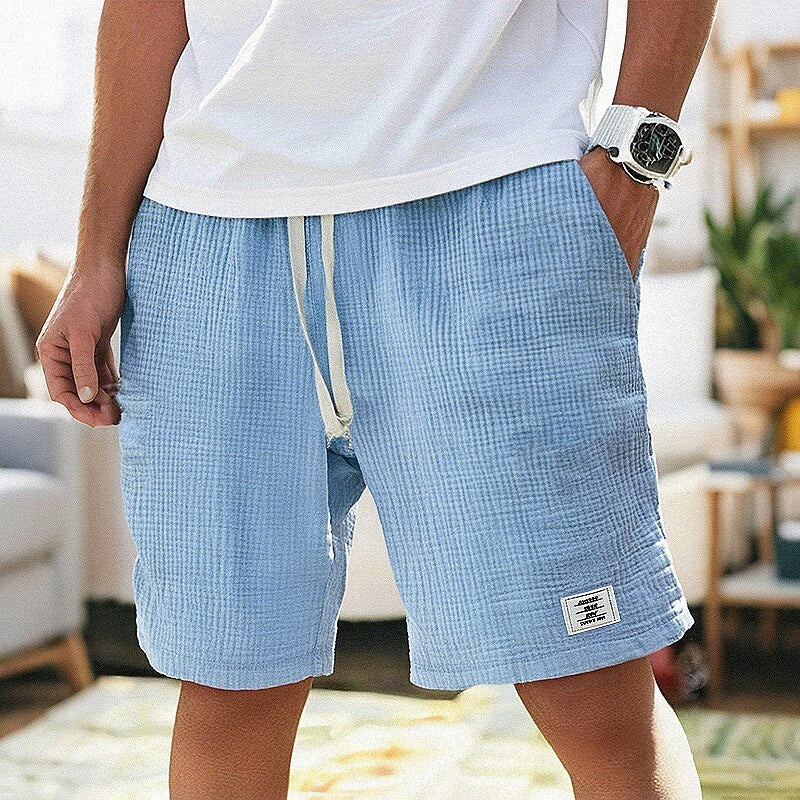 Cotton Linen Shorts Elastic Waist Pockets