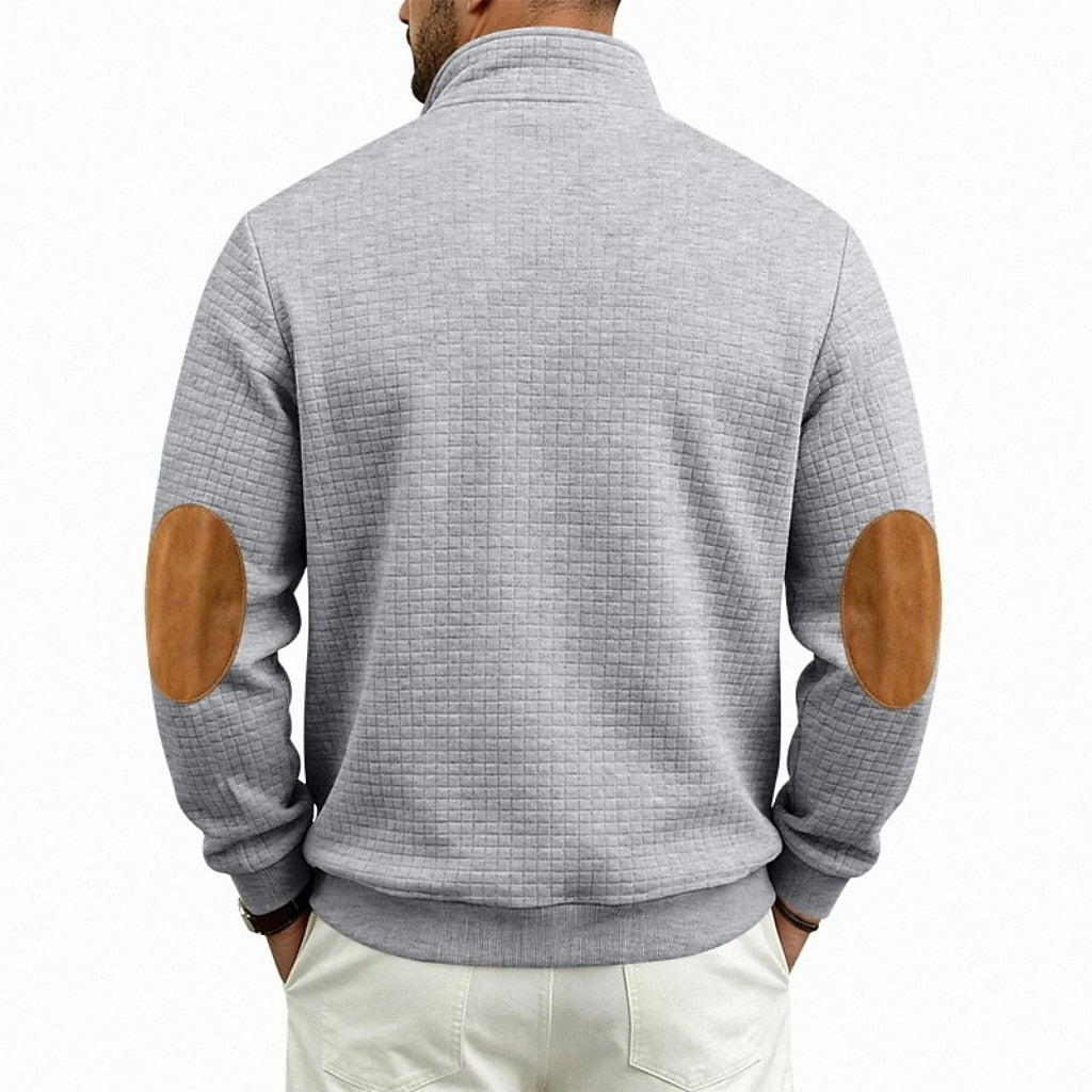 Textured Waffle Quarter Zip Pocket Sweatshirt